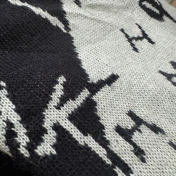 Vintage 80s Carizia Abstract Black White Sweater Women M Bold Graphic Padded - Picture 7 of 10